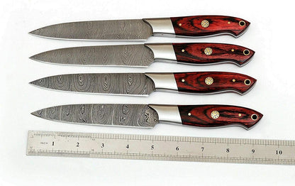 Professional Handmade Damascus Steel Steak Knife Set  4pcs Utility Chef Knives 3
