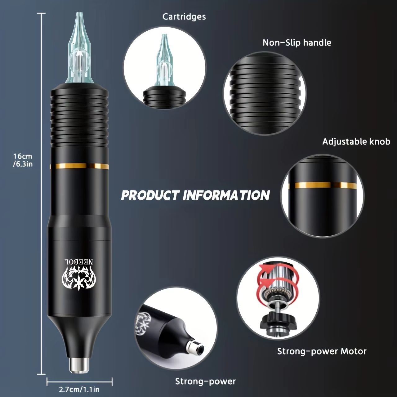 Neebol Wireless Tattoo Kit  Complete Cordless Tattoo Pen With 1500mAh LED Power Supply For Beginner 2