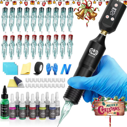 Neebol Wireless Tattoo Kit  Complete Cordless Tattoo Pen With 1500mAh LED Power Supply For Beginner 6
