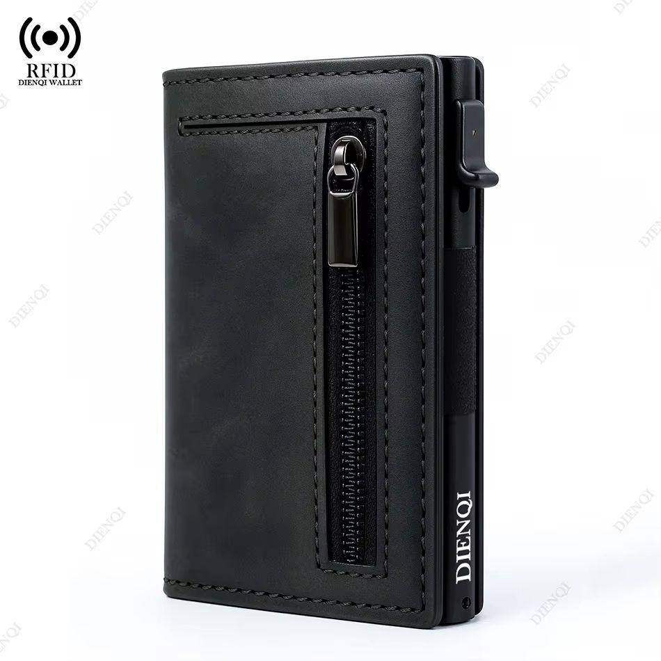 Magnetic Leather RFID Blocking Wallet  Luxury Mens Minimalist Credit Card Holder With PopUp Design 1