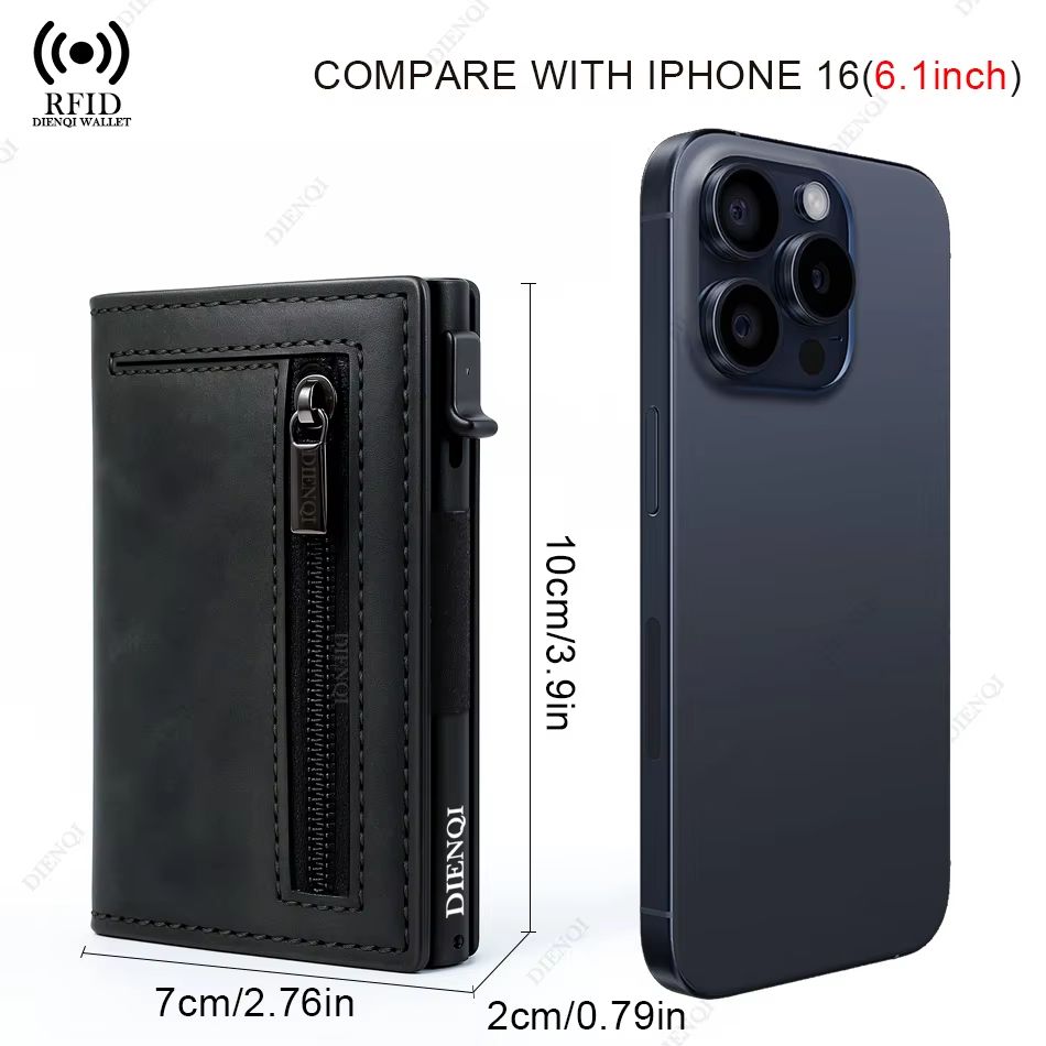 Magnetic Leather RFID Blocking Wallet  Luxury Mens Minimalist Credit Card Holder With PopUp Design 2
