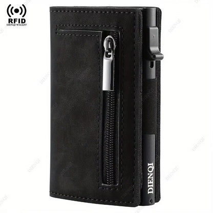 Magnetic Leather RFID Blocking Wallet  Luxury Mens Minimalist Credit Card Holder With PopUp Design 8