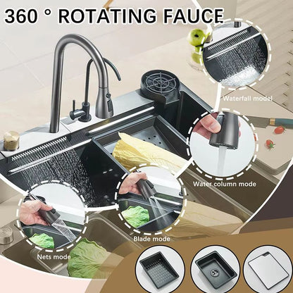 Luxury 304 Stainless Steel Kitchen Sink With Faucet  Single Slot 60x45cm Rainfall Design With 4 Fun 2