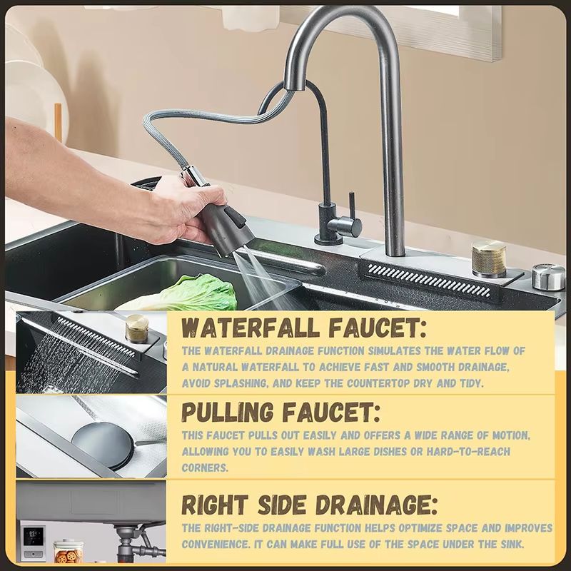Luxury 304 Stainless Steel Kitchen Sink With Faucet  Single Slot 60x45cm Rainfall Design With 4 Fun 3