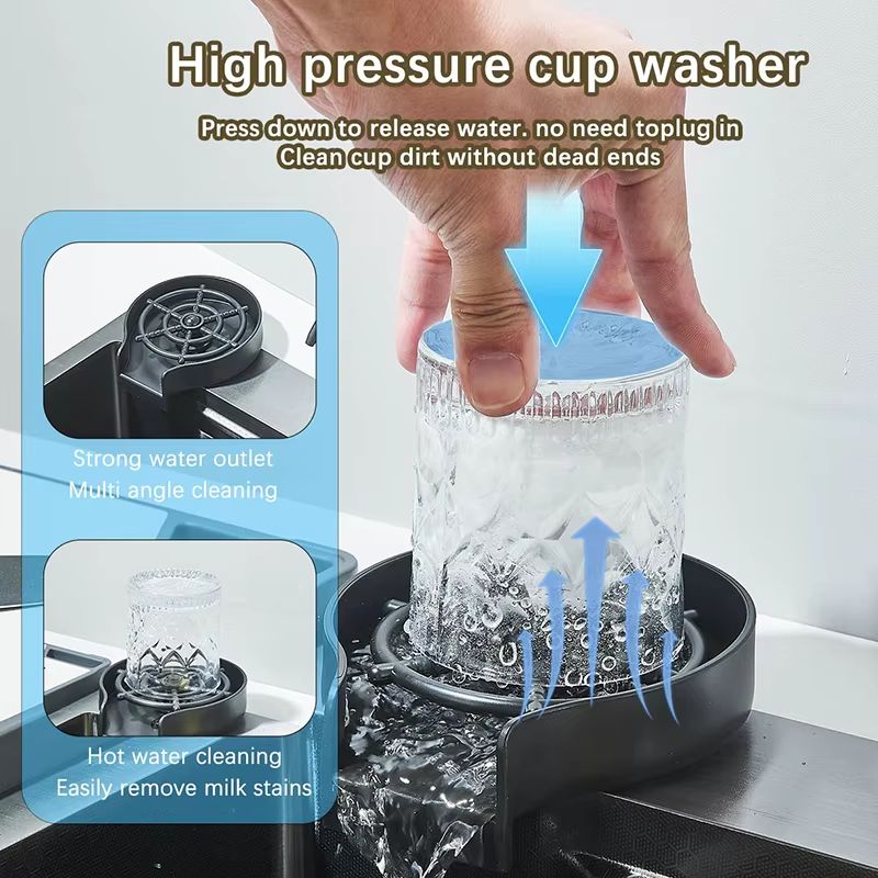Luxury 304 Stainless Steel Kitchen Sink With Faucet  Single Slot 60x45cm Rainfall Design With 4 Fun 4
