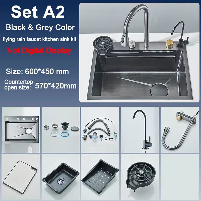 Luxury 304 Stainless Steel Kitchen Sink With Faucet  Single Slot 60x45cm Rainfall Design With 4 Fun 6