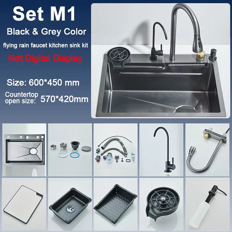 Luxury 304 Stainless Steel Kitchen Sink With Faucet  Single Slot 60x45cm Rainfall Design With 4 Fun 7