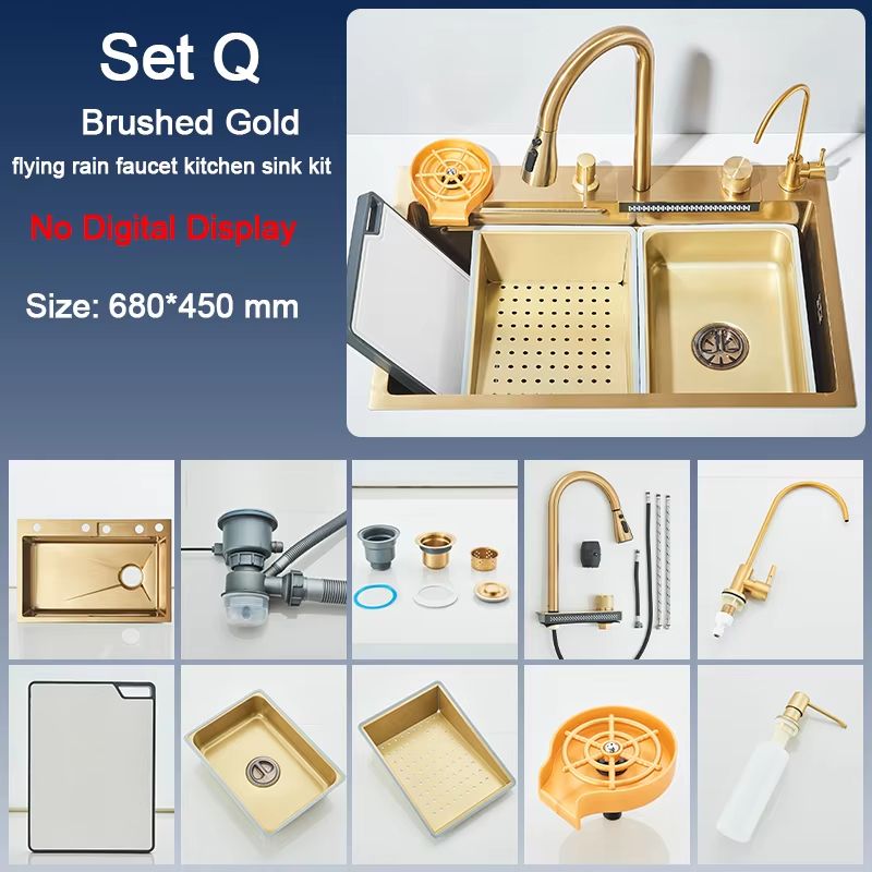 Luxury 304 Stainless Steel Kitchen Sink With Faucet  Single Slot 60x45cm Rainfall Design With 4 Fun 8