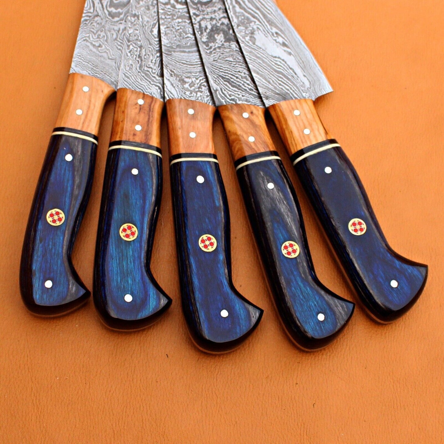 Forged Damascus Steel Chef Knife Set  Custom Handmade 5pcs Kitchen Cutlery 1
