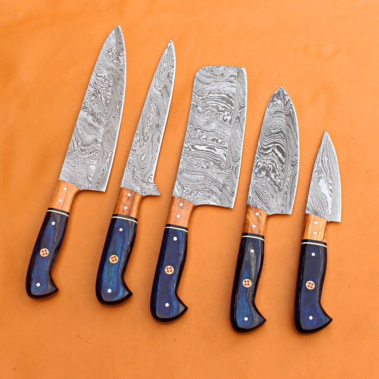Forged Damascus Steel Chef Knife Set  Custom Handmade 5pcs Kitchen Cutlery 2