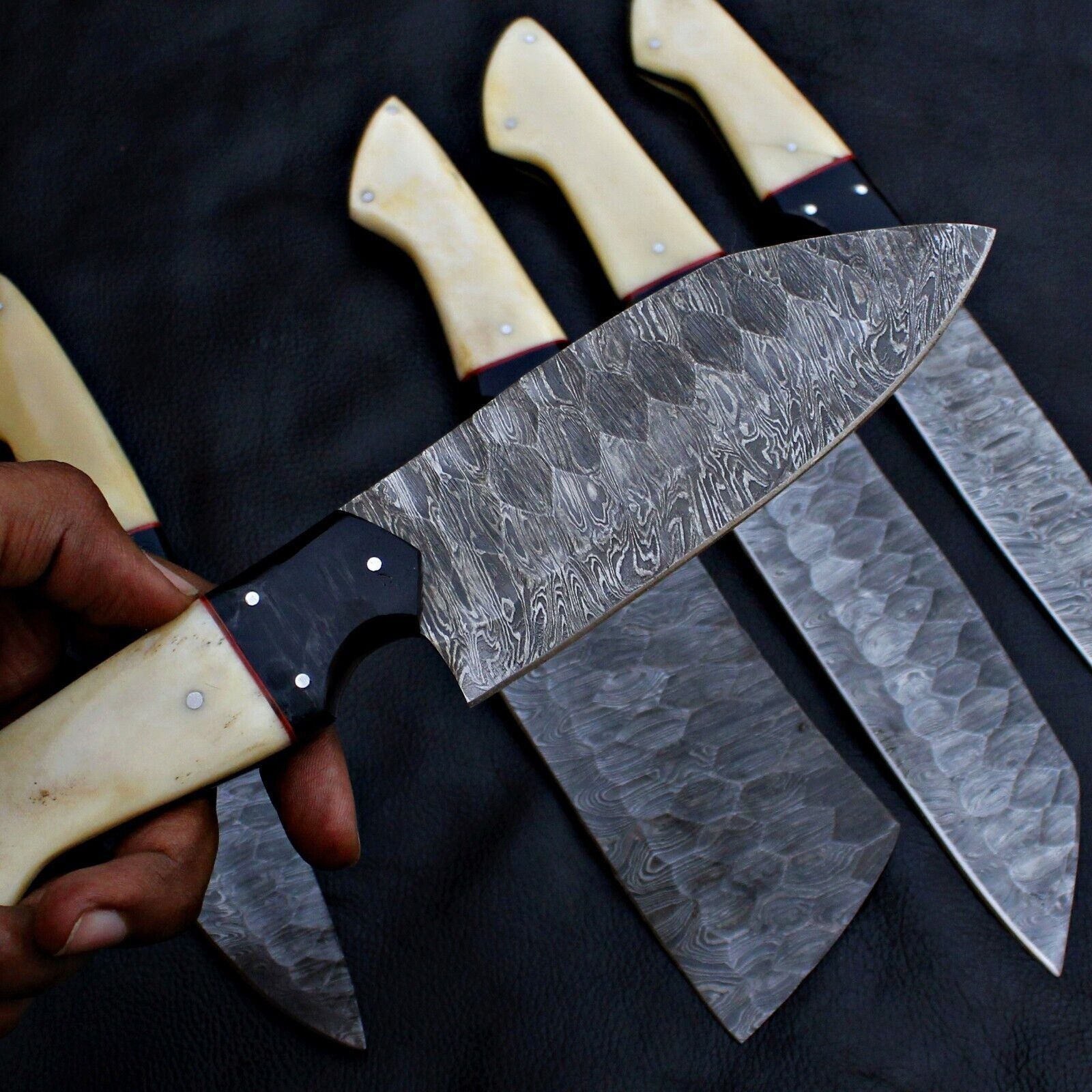Luxury Hand Forged Damascus Steel Chef Knife Set  5 Piece Kitchen Tools 1