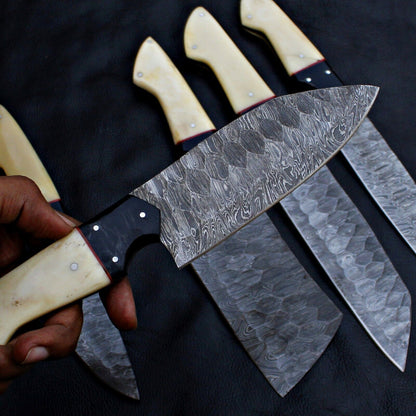 Luxury Hand Forged Damascus Steel Chef Knife Set  5 Piece Kitchen Tools 1