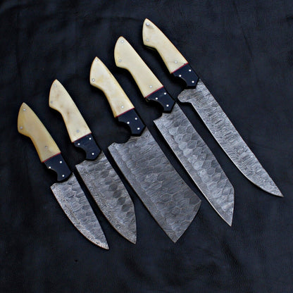 Luxury Hand Forged Damascus Steel Chef Knife Set  5 Piece Kitchen Tools 3