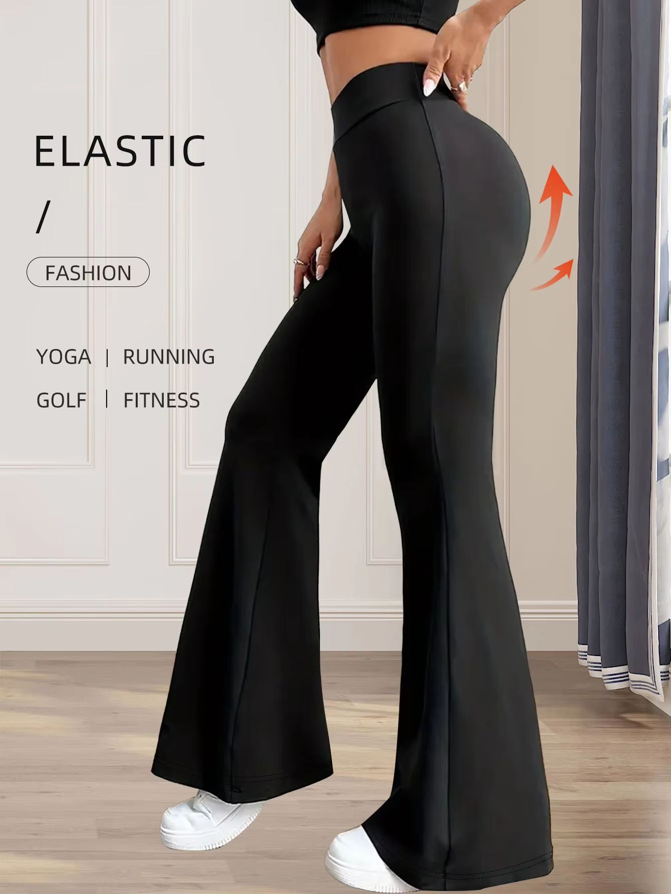 Womens High Waisted Slim Fit Flared Pants  Lightweight Wide Leg Black Trousers For Spring  Summer 2