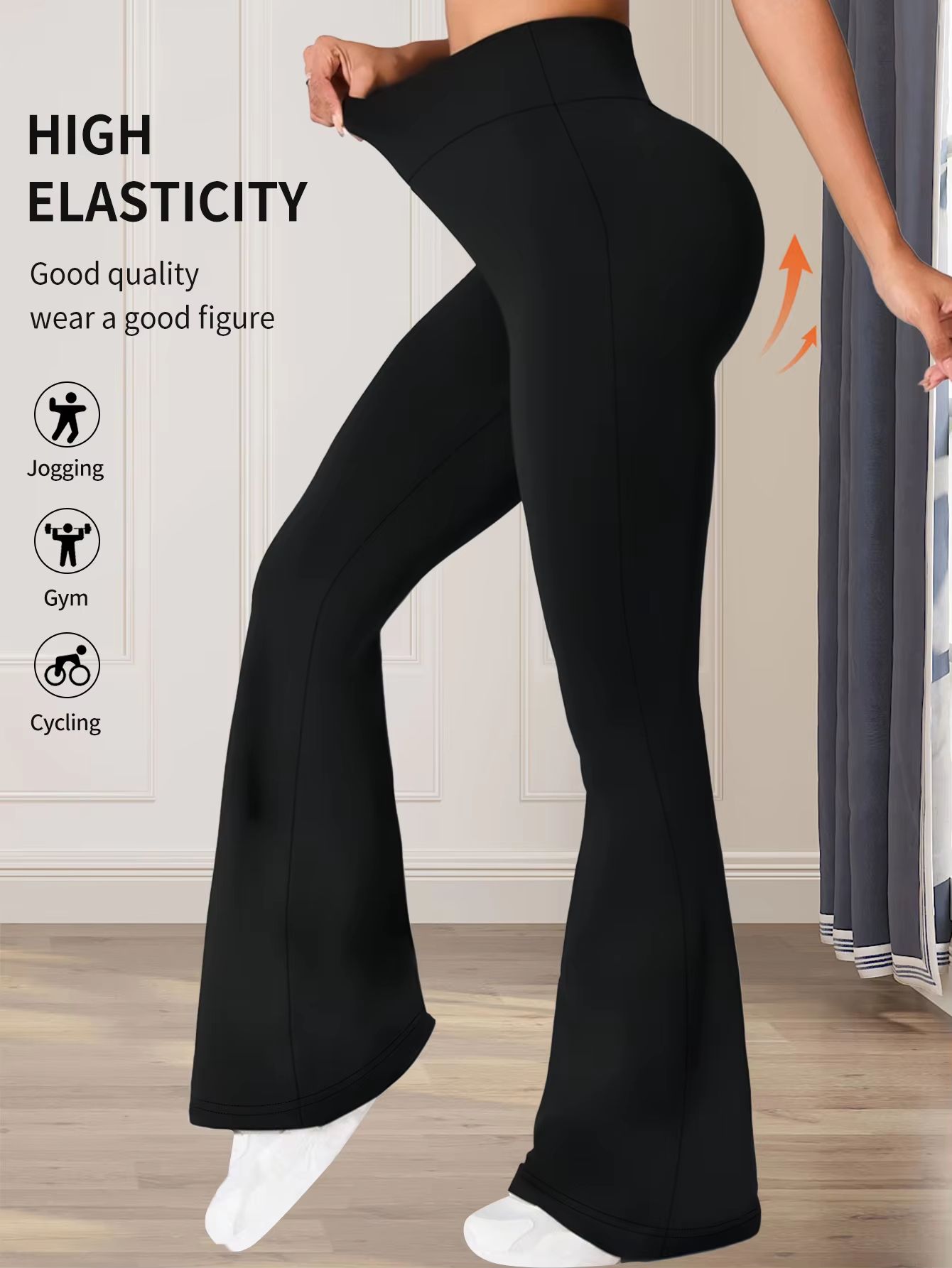 Womens High Waisted Slim Fit Flared Pants  Lightweight Wide Leg Black Trousers For Spring  Summer 4
