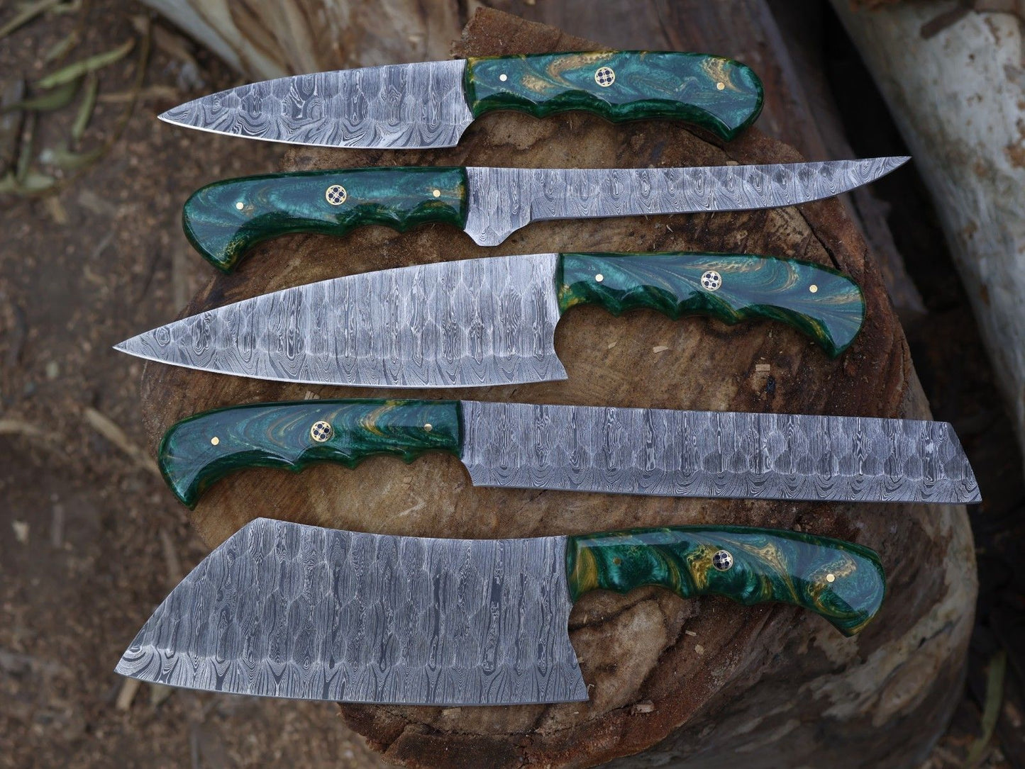 5pcs Professional Damascus Steel Chef Knife Set  Handmade Kitchen Blades 1