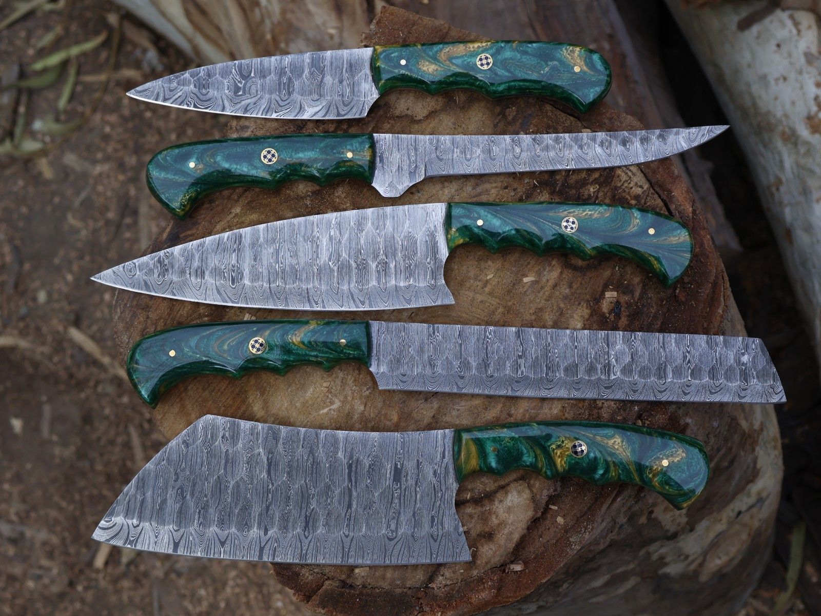 5pcs Professional Damascus Steel Chef Knife Set  Handmade Kitchen Blades 1