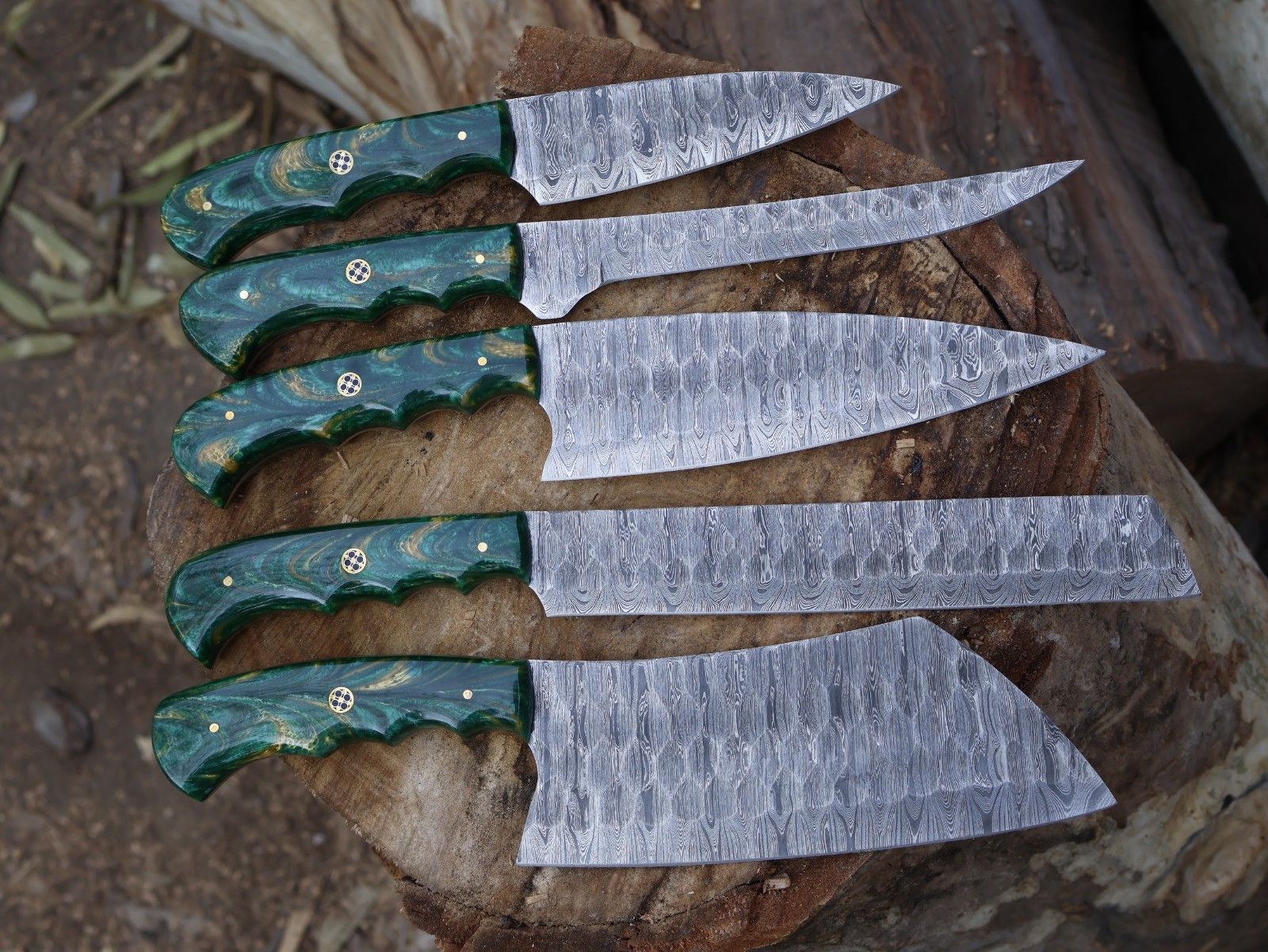 5pcs Professional Damascus Steel Chef Knife Set  Handmade Kitchen Blades 2