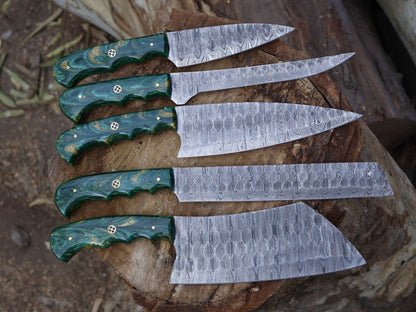 5pcs Professional Damascus Steel Chef Knife Set  Handmade Kitchen Blades 2