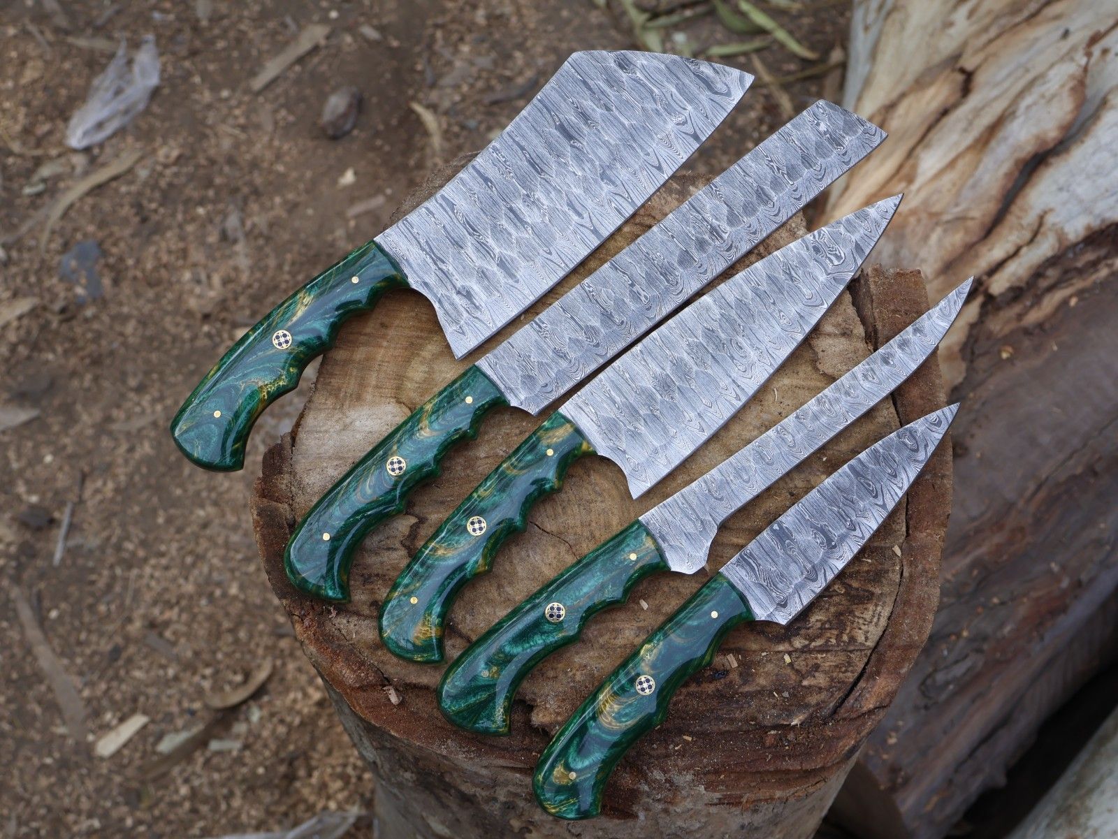 5pcs Professional Damascus Steel Chef Knife Set  Handmade Kitchen Blades 3