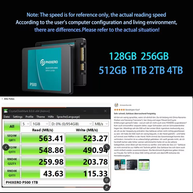 PHIXERO 25 SATA SSD Internal Hard Drive  HighSpeed Solid State Drive For Laptop  PC 128GB To 4TB 1
