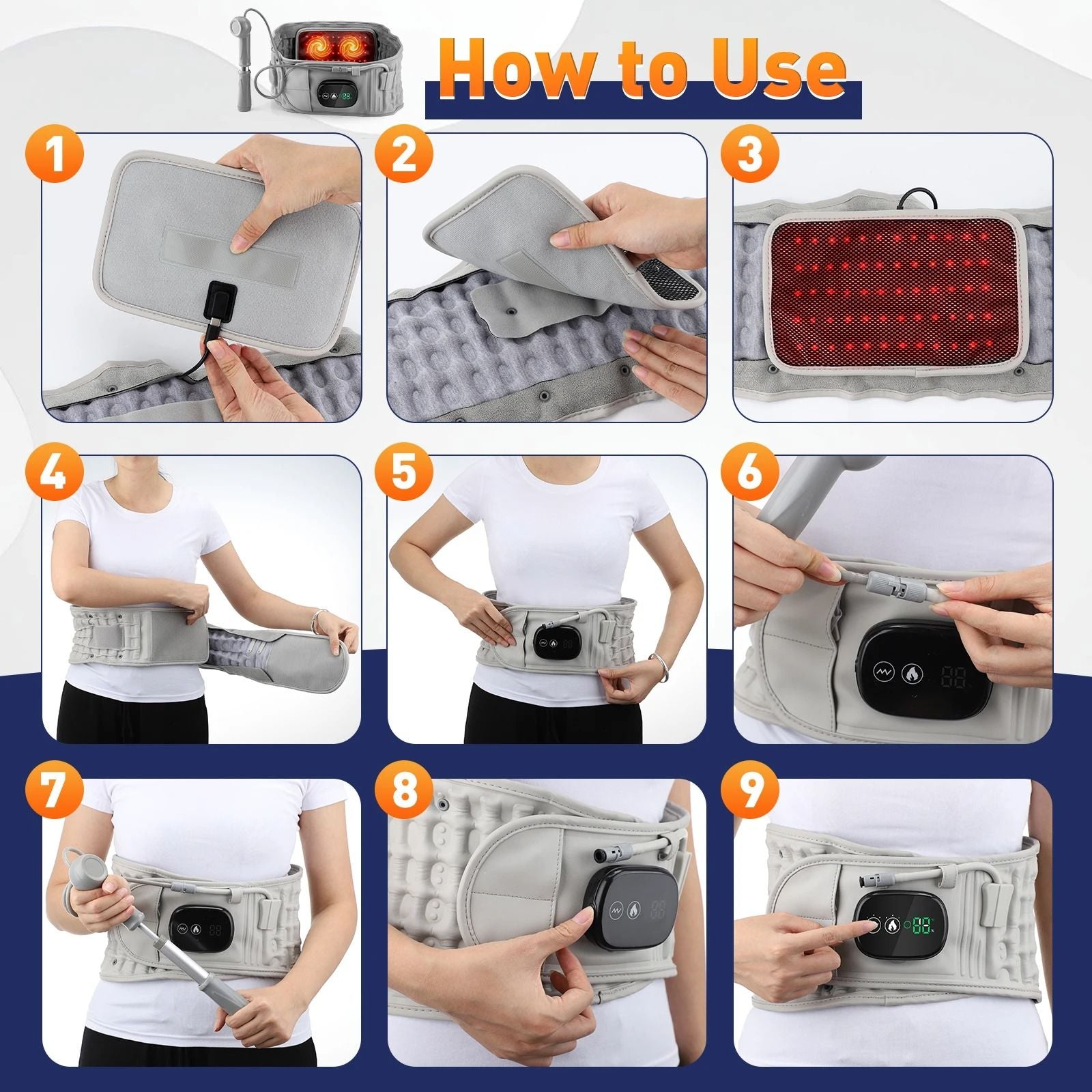 Heating Waist Massager Belt With Vibration And Inflatable Heated Pads 4