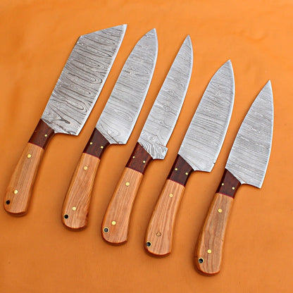 Custom Forged Damascus Steel Kitchen Knife Set  Premium Handmade Chef Set 3