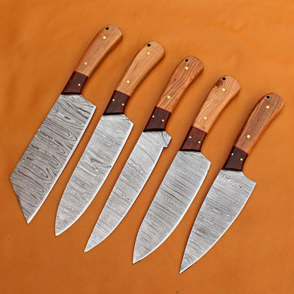 Custom Forged Damascus Steel Kitchen Knife Set | Premium Handmade Chef Set