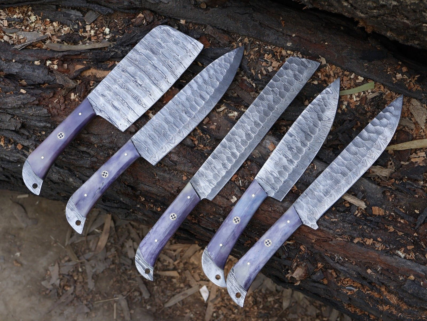 Professional Hand Forged Damascus Steel Chef Knife Set  5pcs Kitchen Cutlery 1