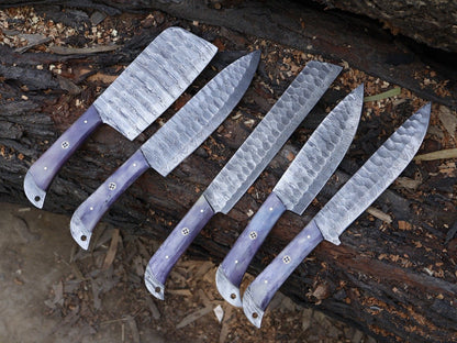 Professional Hand Forged Damascus Steel Chef Knife Set  5pcs Kitchen Cutlery 1