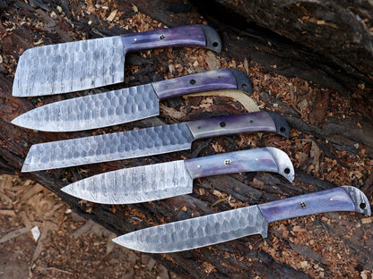 Professional Hand Forged Damascus Steel Chef Knife Set  5pcs Kitchen Cutlery 2