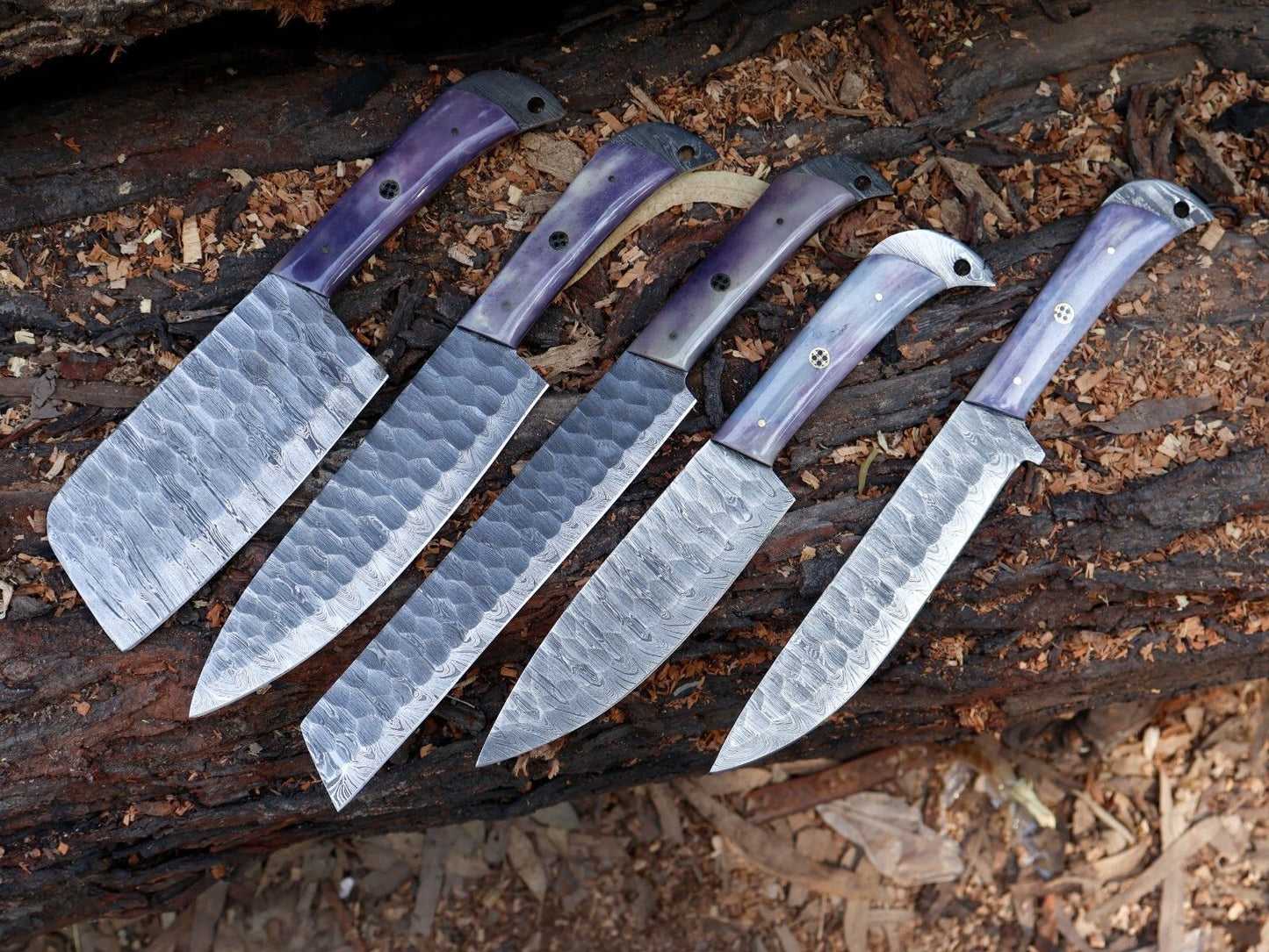 Professional Hand Forged Damascus Steel Chef Knife Set | 5pcs Kitchen Cutlery