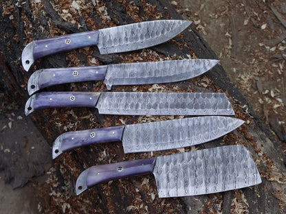 Professional Hand Forged Damascus Steel Chef Knife Set  5pcs Kitchen Cutlery 3