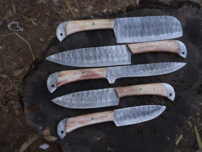Exclusive Damascus Steel Chef Knife Collection  Handmade 5pcs Kitchen Set 3