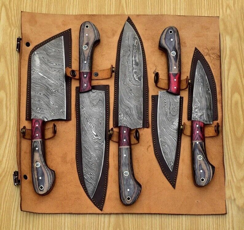 Handcrafted Damascus Steel Chef Knives Set  Premium 5pcs Kitchen Blades 2