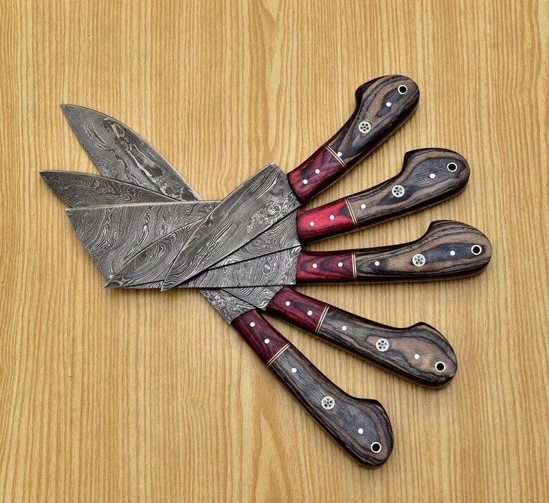 Handcrafted Damascus Steel Chef Knives Set  Premium 5pcs Kitchen Blades 3