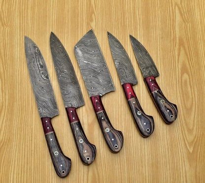Handcrafted Damascus Steel Chef Knives Set  Premium 5pcs Kitchen Blades 1