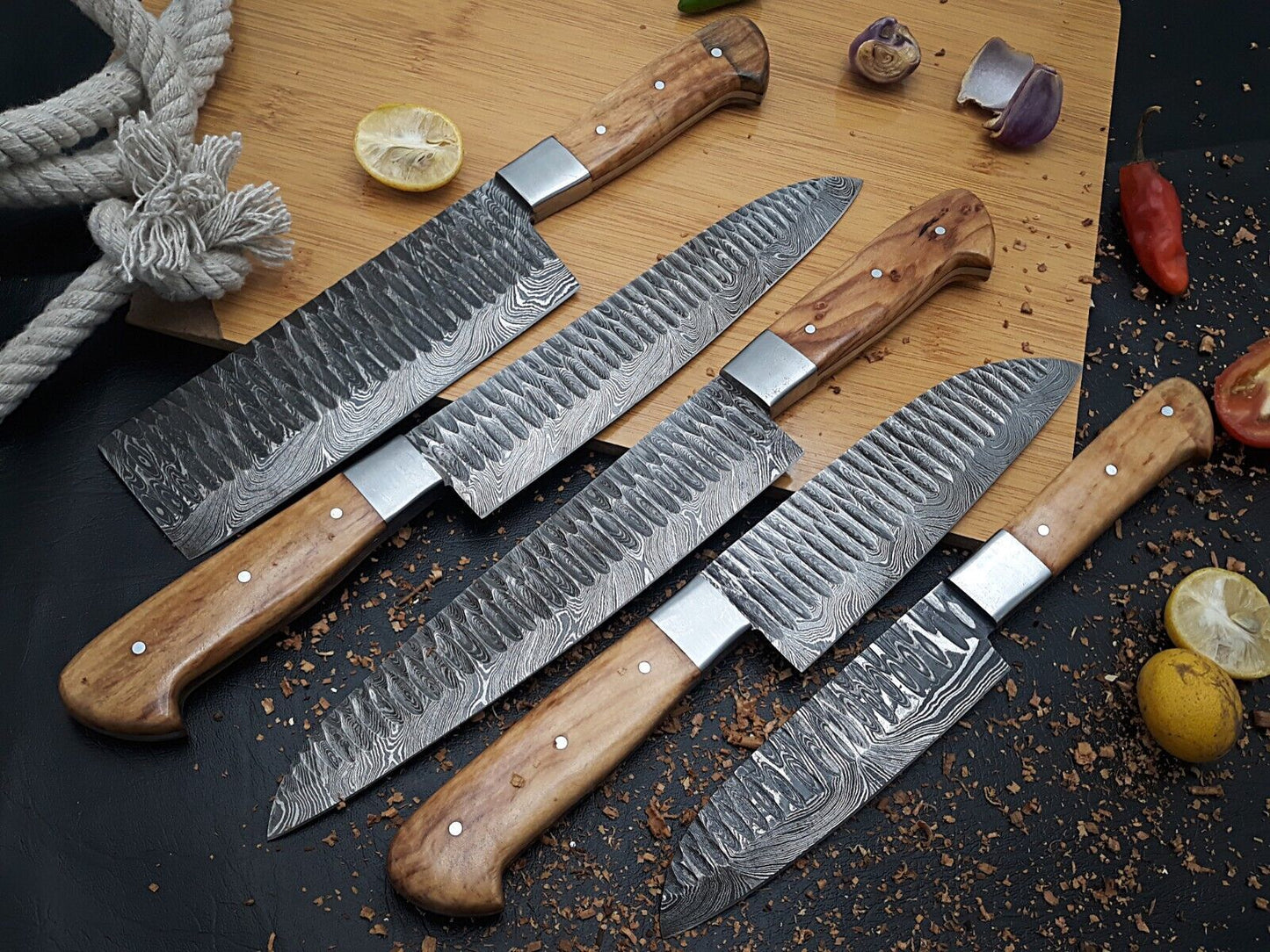 Authentic Forged Damascus Steel Knife Set  5pcs Professional Chef Knives 2