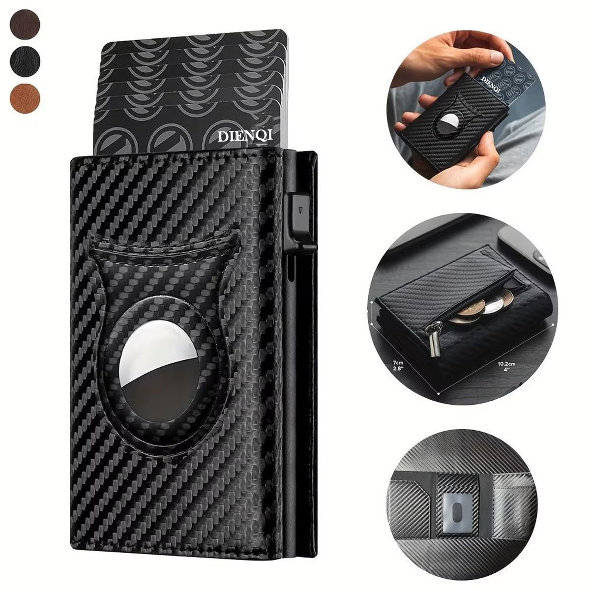 SecureTrack Carbon Fiber Wallet – Anti Theft Credit Card Holder & Minimalist AirTag Wallet with Coin Pocket