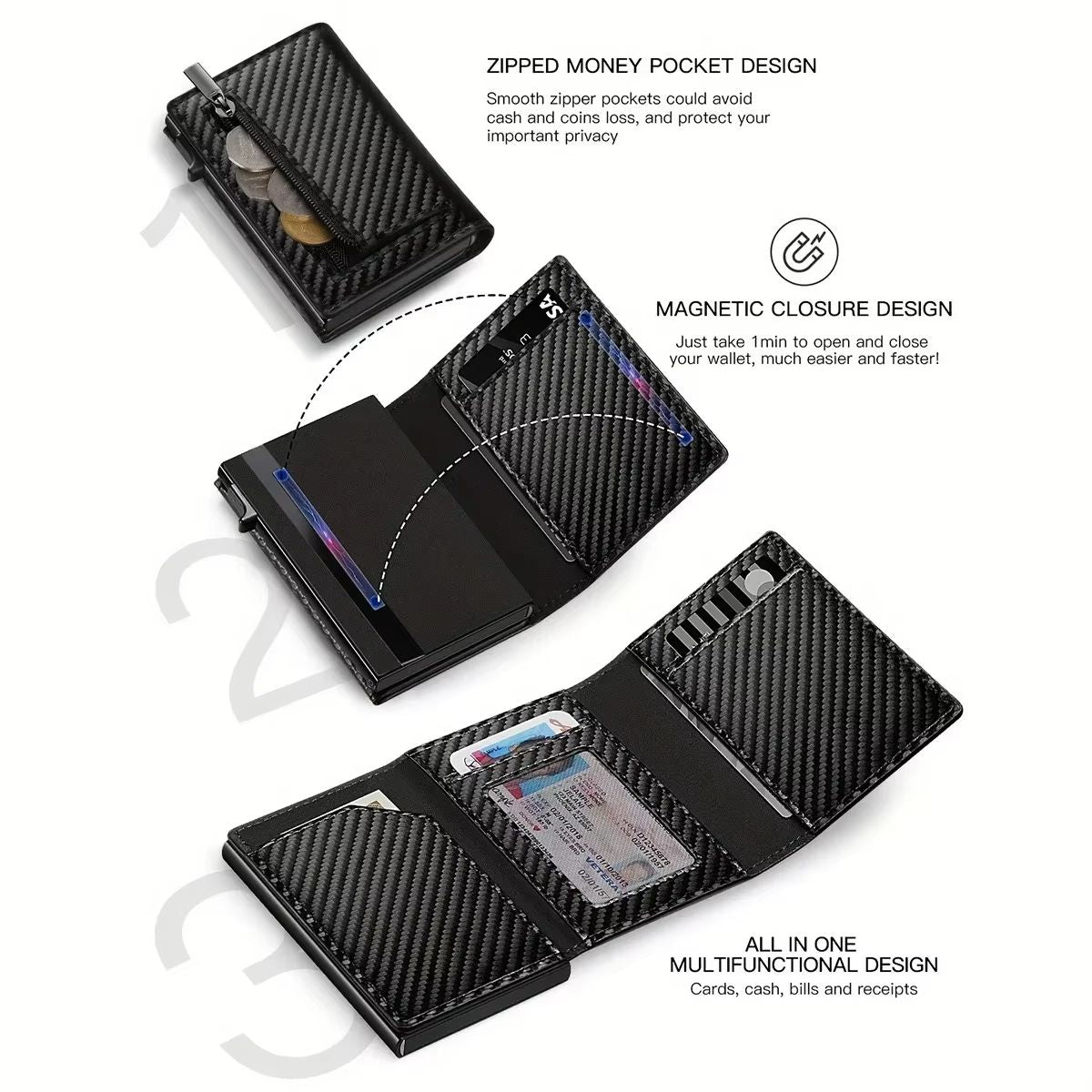 SecureTrack Carbon Fiber Wallet  Anti Theft Credit Card Holder  Minimalist AirTag Wallet With Coin  4