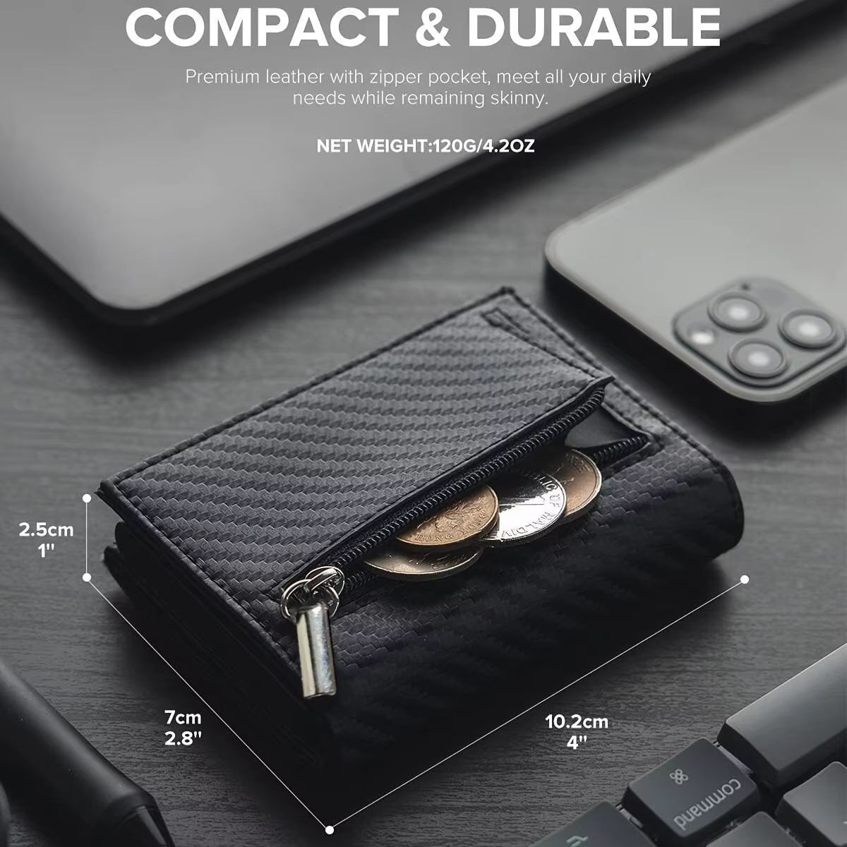 SecureTrack Carbon Fiber Wallet  Anti Theft Credit Card Holder  Minimalist AirTag Wallet With Coin  5