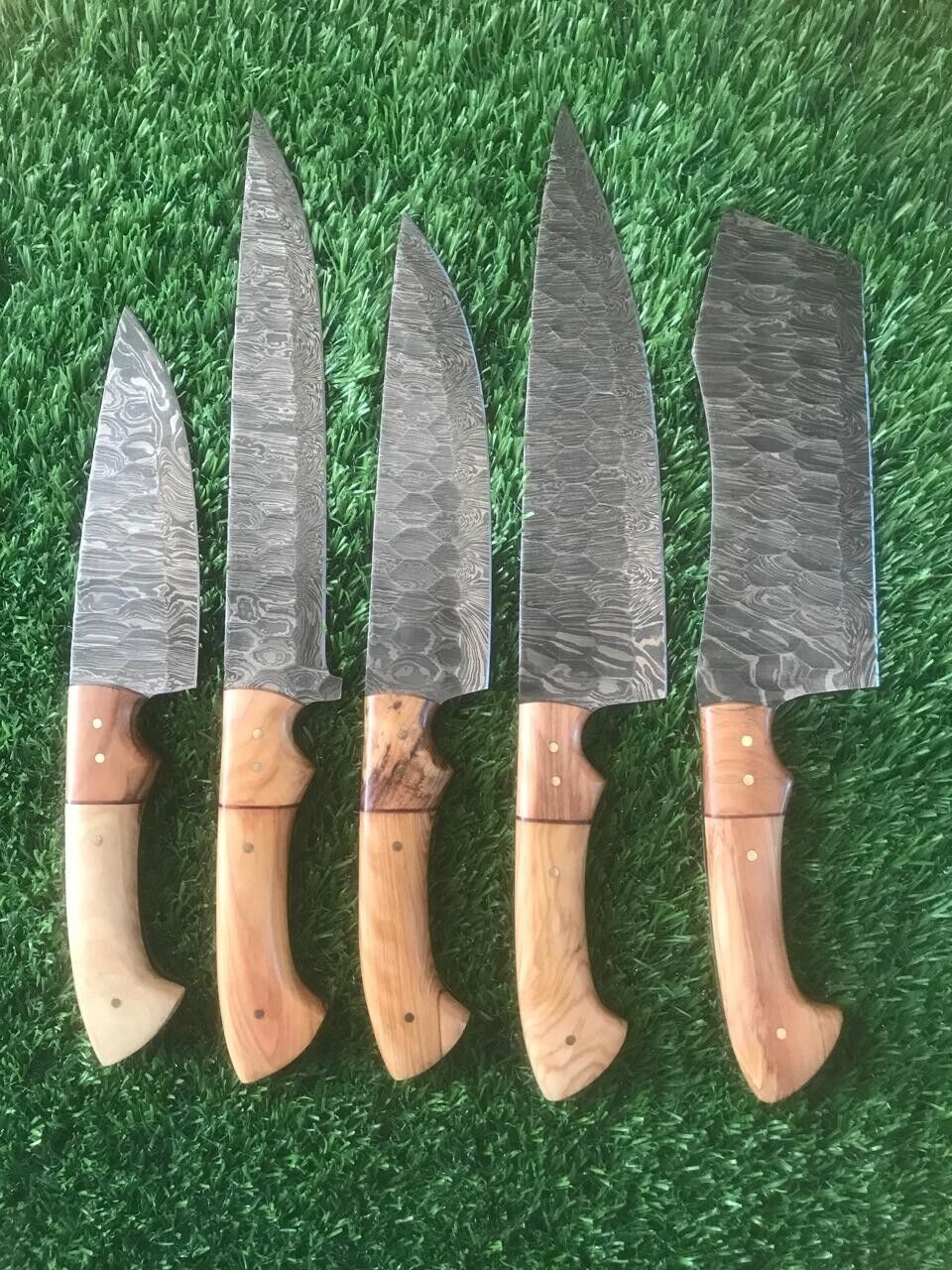 Handmade Damascus Steel Kitchen Knife Set  Forged Chef Cutlery 5pcs 1