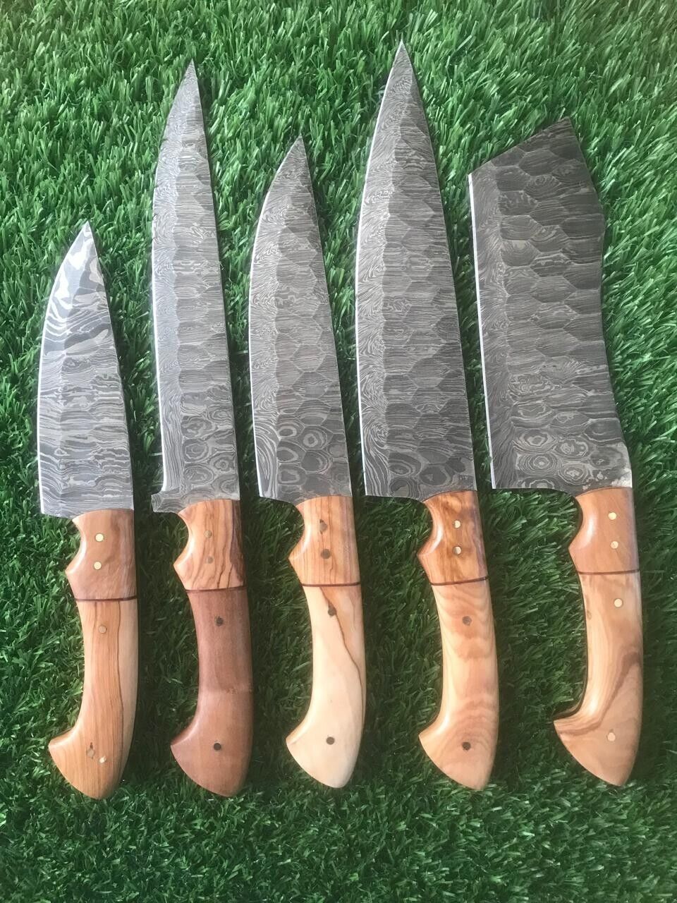 Handmade Damascus Steel Kitchen Knife Set  Forged Chef Cutlery 5pcs 2