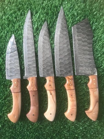 Handmade Damascus Steel Kitchen Knife Set  Forged Chef Cutlery 5pcs 2