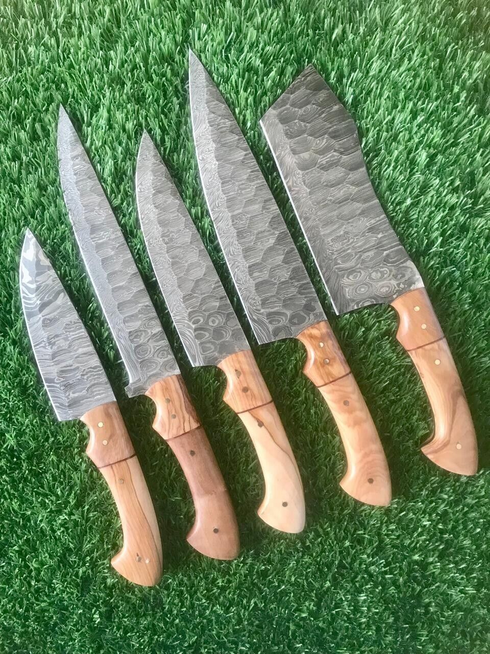 Handmade Damascus Steel Kitchen Knife Set  Forged Chef Cutlery 5pcs 3