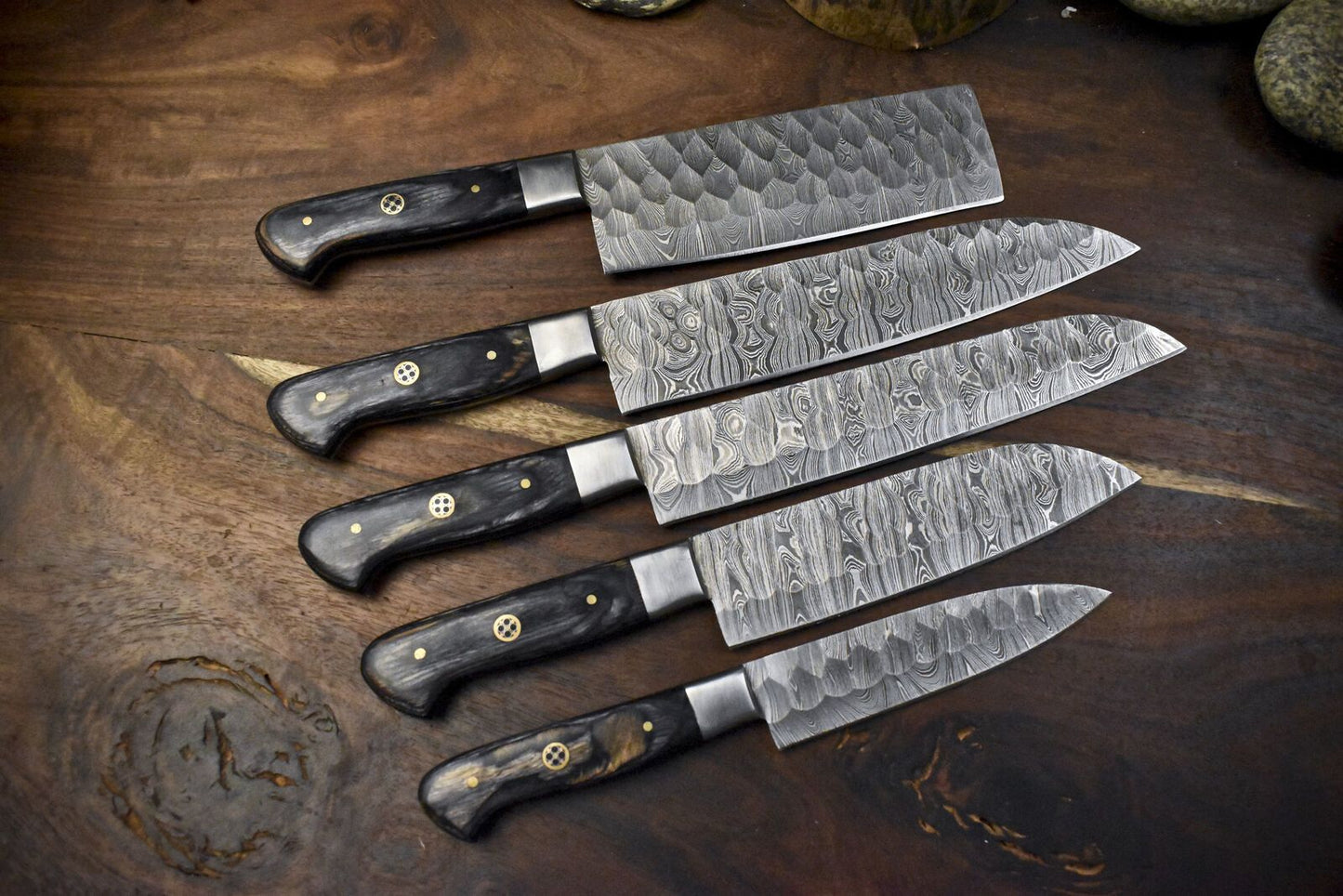 5pcs Artisan Damascus Steel Chef Knife Set  Hand Forged Kitchen Blades 1