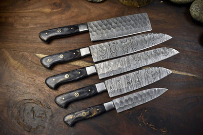 5pcs Artisan Damascus Steel Chef Knife Set  Hand Forged Kitchen Blades 1