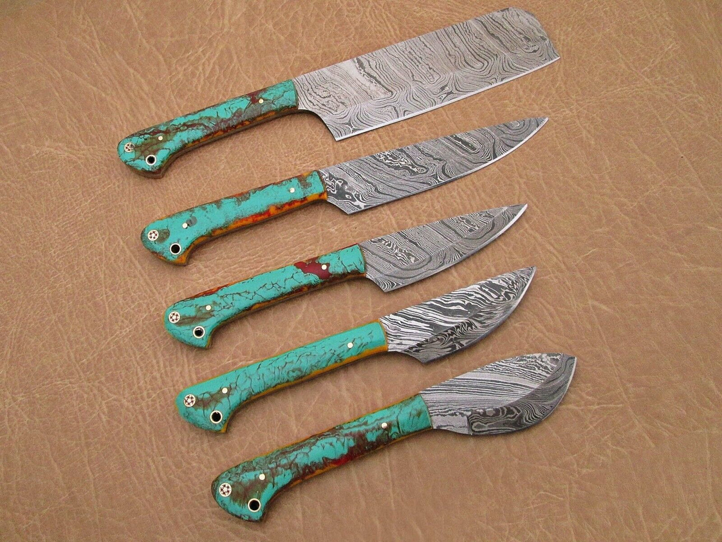 Forged Damascus Steel Chef Knives  Custom Handmade 5pcs Kitchen Set 1