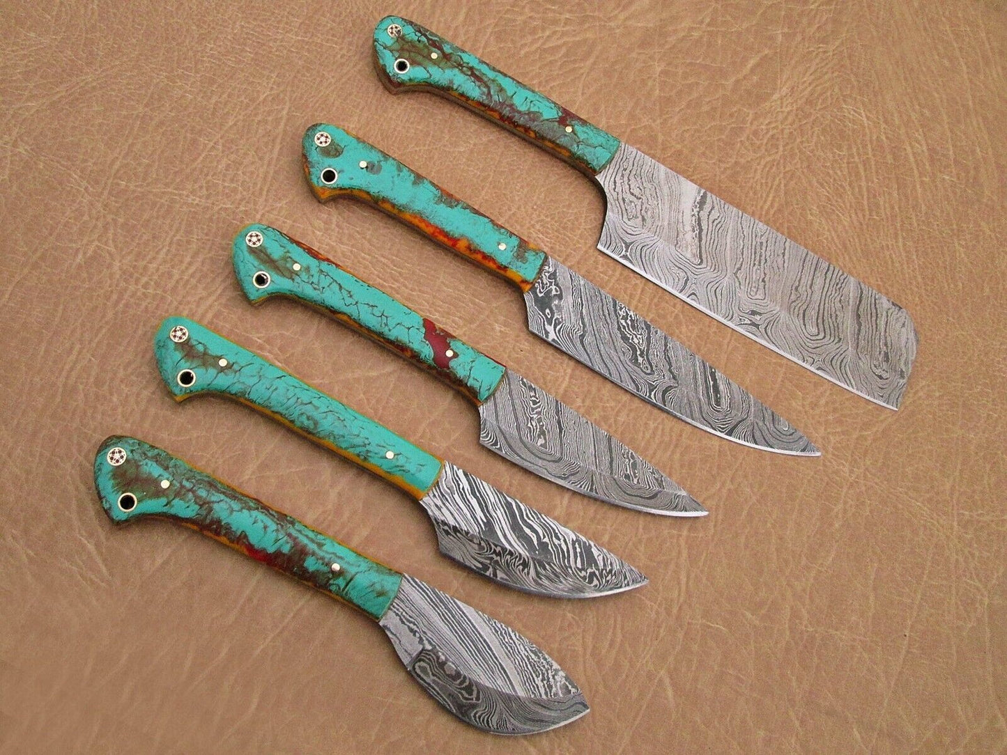Forged Damascus Steel Chef Knives  Custom Handmade 5pcs Kitchen Set 2