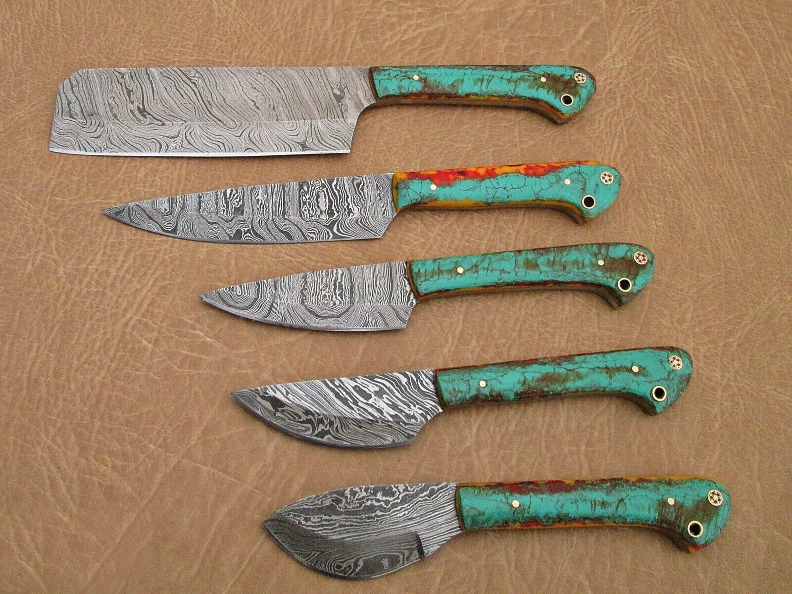 Forged Damascus Steel Chef Knives  Custom Handmade 5pcs Kitchen Set 3